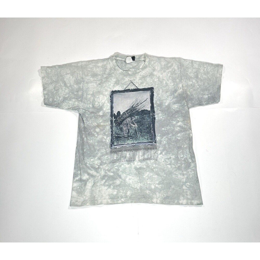 VTG Liquid Blue Led Zeppelin Man With Sticks Album Cover T-Shirt Size Medium USA